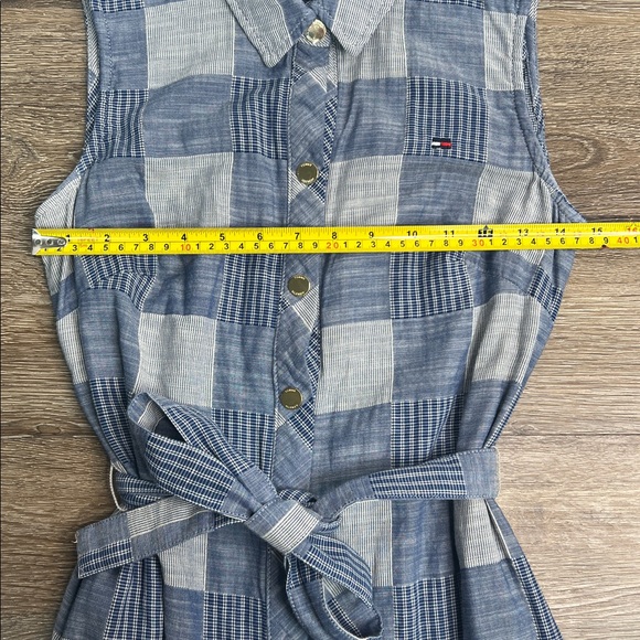 Tommy Hilfiger Sleeveless Shirt Dress Blue Patchwork Plaid Tie Waist Size 2 - Picture 9 of 11